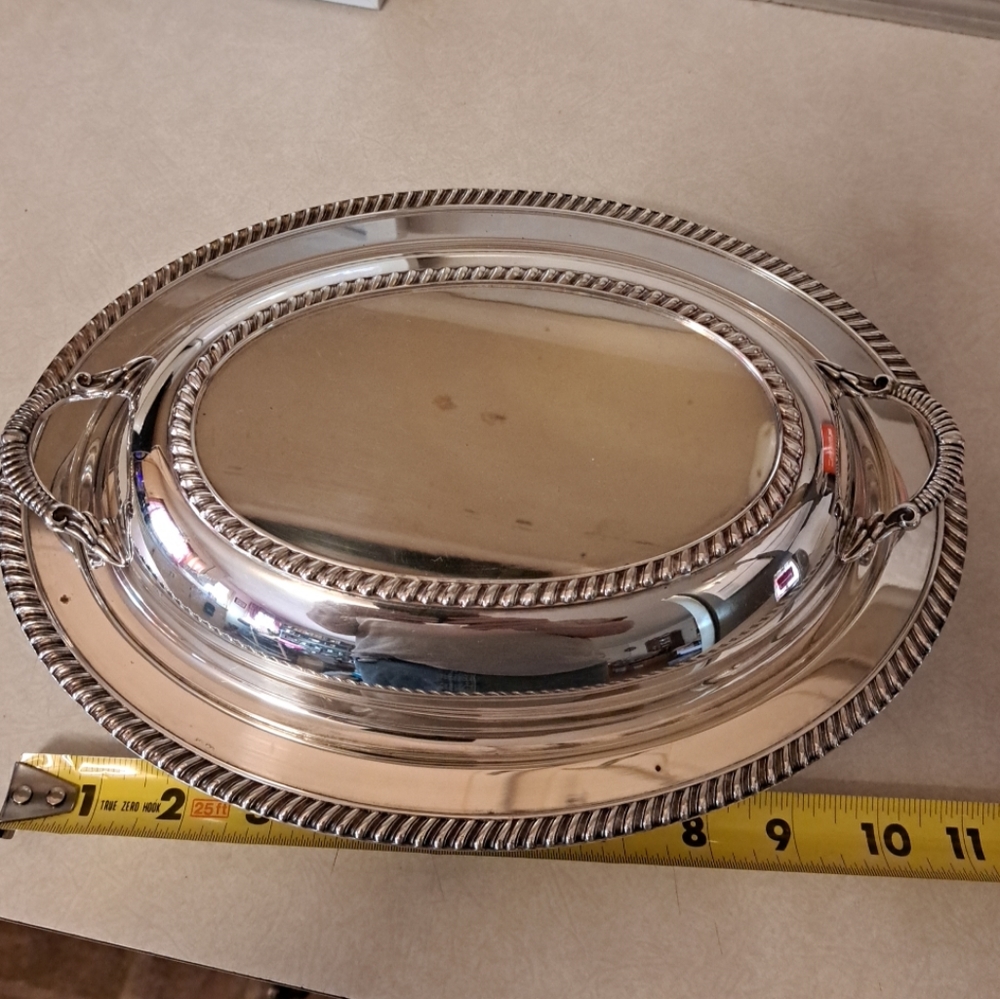 Oval serving bowl with handled lid (Silver 12" x 9" )